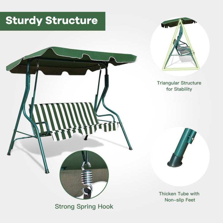 3 Seat Outdoor Patio Canopy Swing with Cushioned Steel Frame