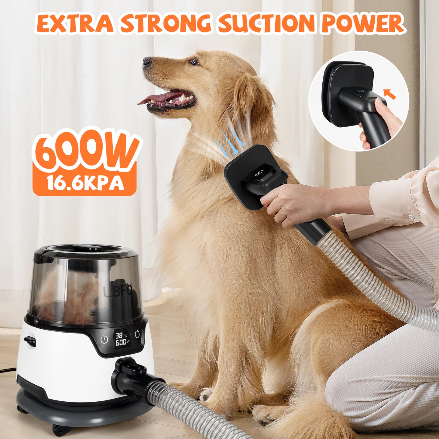 Dog Grooming Kit Low Noise Wholesale Pet Hair Vacuum Cleaner Dog Dryer Removal Brush with 6 Pet Grooming Tools, black+white