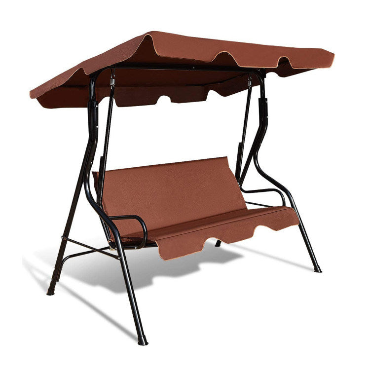 3 Seat Outdoor Patio Canopy Swing with Cushioned Steel Frame