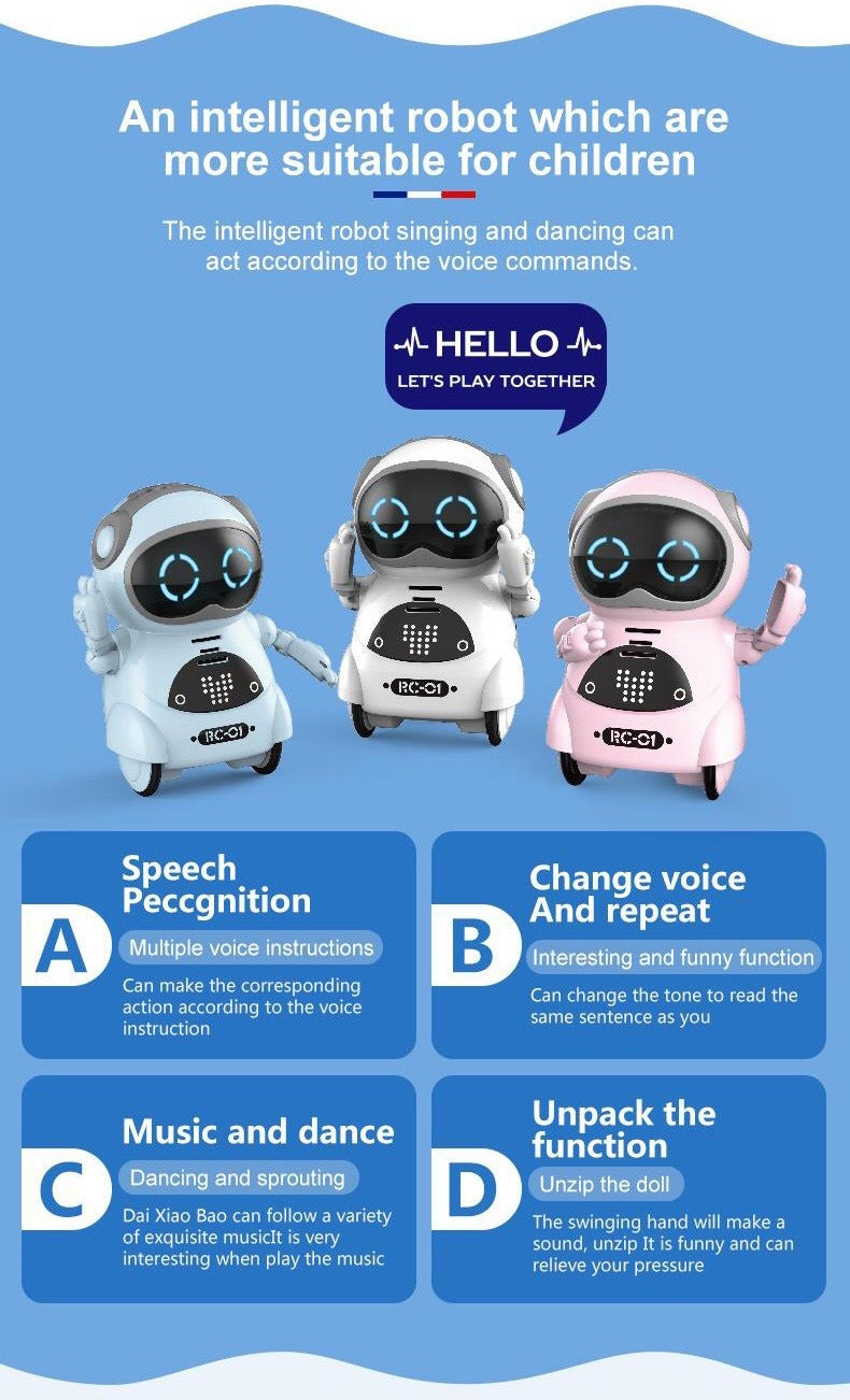 Pocket RC Robot Talking Interactive Dialogue Voice Recognition Record Singing Dancing Telling Story Mini RC Robot Toys Gift