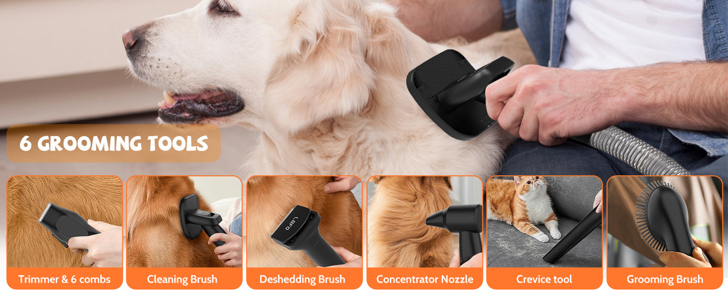 Dog Grooming Kit Low Noise Wholesale Pet Hair Vacuum Cleaner Dog Dryer Removal Brush with 6 Pet Grooming Tools, black+white