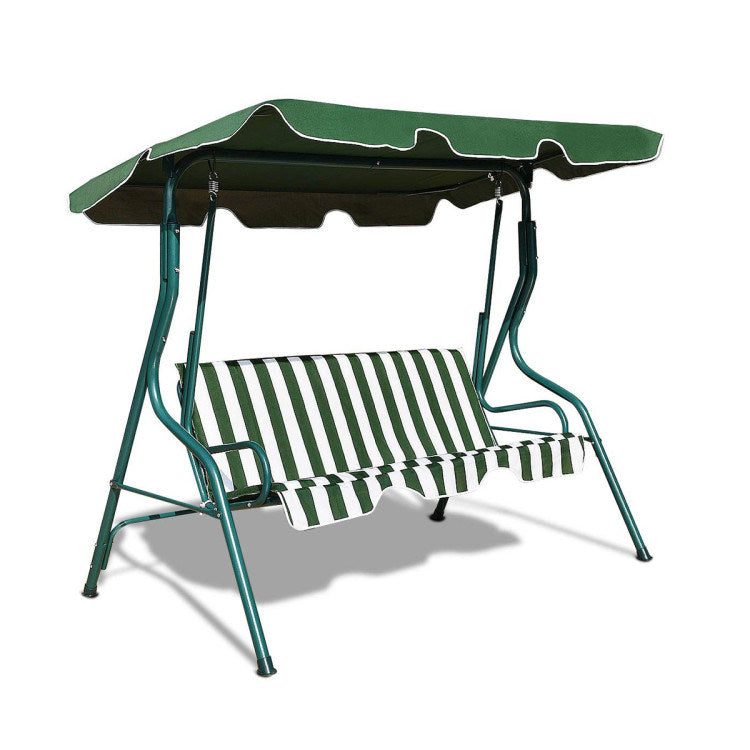 3 Seat Outdoor Patio Canopy Swing with Cushioned Steel Frame