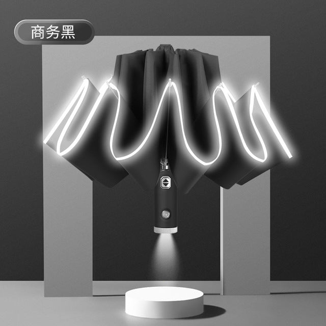 Automatic Umbrella With Reflective Stripe Reverse Led Light