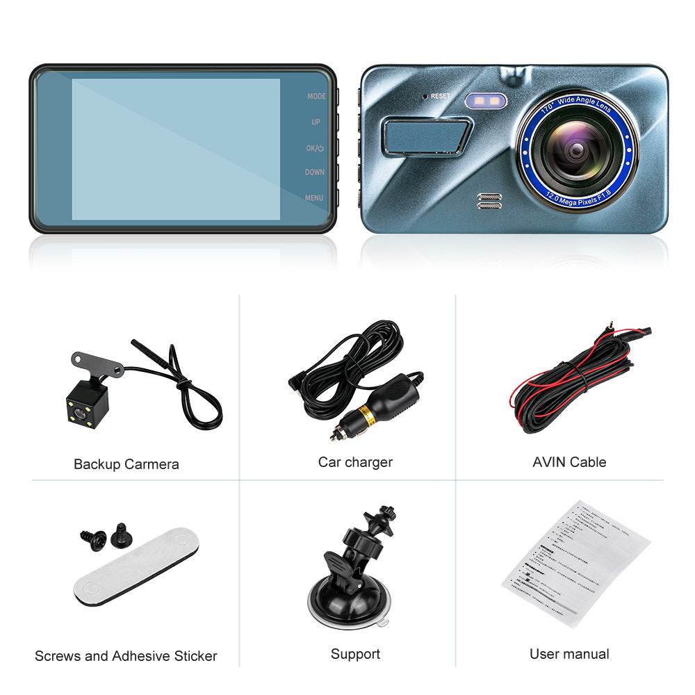 Car black box 3.6 inch recorder double-record HD 1080 night vision reversing image hidden monitoring DVR