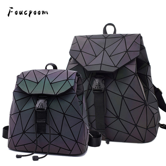 Fashion Women Luminous Backpacks Female Shoulder Bag Girl Daily Backpack Geometry School Folding Bag Travel School Bags Hologram