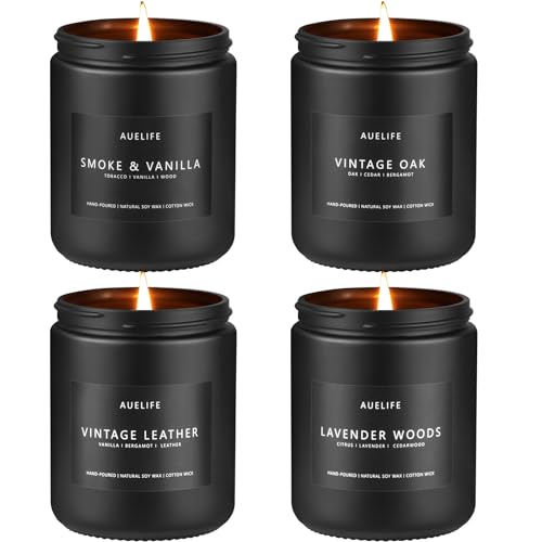 Scented Candles Set | Men Candles Gift Set, Candles for Him, Men Scented Candles for Home - 4 Pack Men Candle Gifts Scents of Lavender/Leather/Oak/Smoke & Vanilla