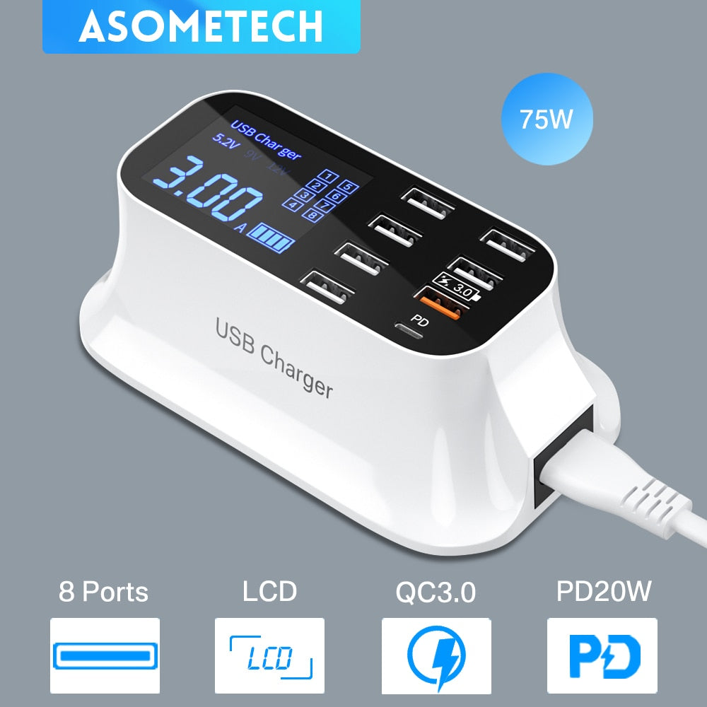 8/4-Port LED Display USB Charger