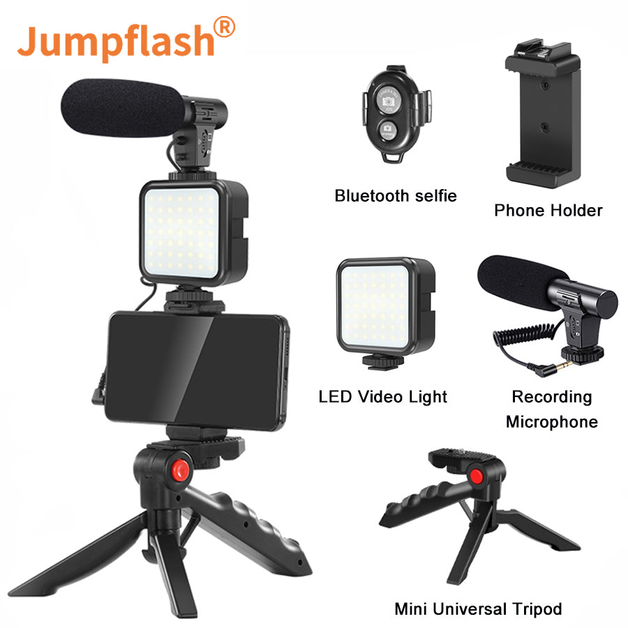 Jumpflash DSLR SLR Phone Vlog Tripod Vlogging Kits Live Selfie Fill Light Integration with Remote Control Microphone LED Light