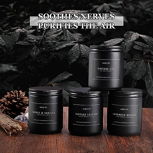 Scented Candles Set | Men Candles Gift Set, Candles for Him, Men Scented Candles for Home - 4 Pack Men Candle Gifts Scents of Lavender/Leather/Oak/Smoke & Vanilla