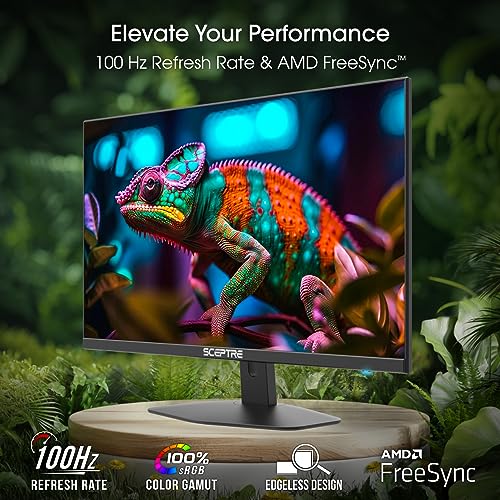 Sceptre New 27-inch Gaming Monitor 100Hz 1ms DisplayPort HDMI x2 100% sRGB AMD FreeSync Build-in Speakers, Eye Care Frameless Machine Black 2024 (E275W-FW100T)