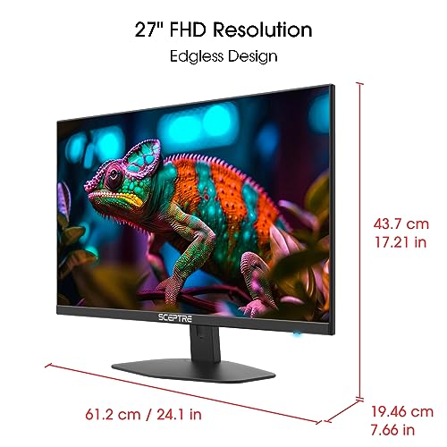 Sceptre New 27-inch Gaming Monitor 100Hz 1ms DisplayPort HDMI x2 100% sRGB AMD FreeSync Build-in Speakers, Eye Care Frameless Machine Black 2024 (E275W-FW100T)