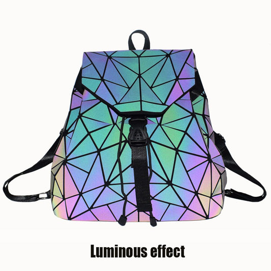 Fashion Women Luminous Backpacks Female Shoulder Bag Girl Daily Backpack Geometry School Folding Bag Travel School Bags Hologram