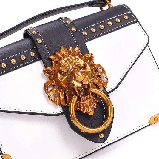 Metal Lion Head Mini Small Square Pack Shoulder Bag