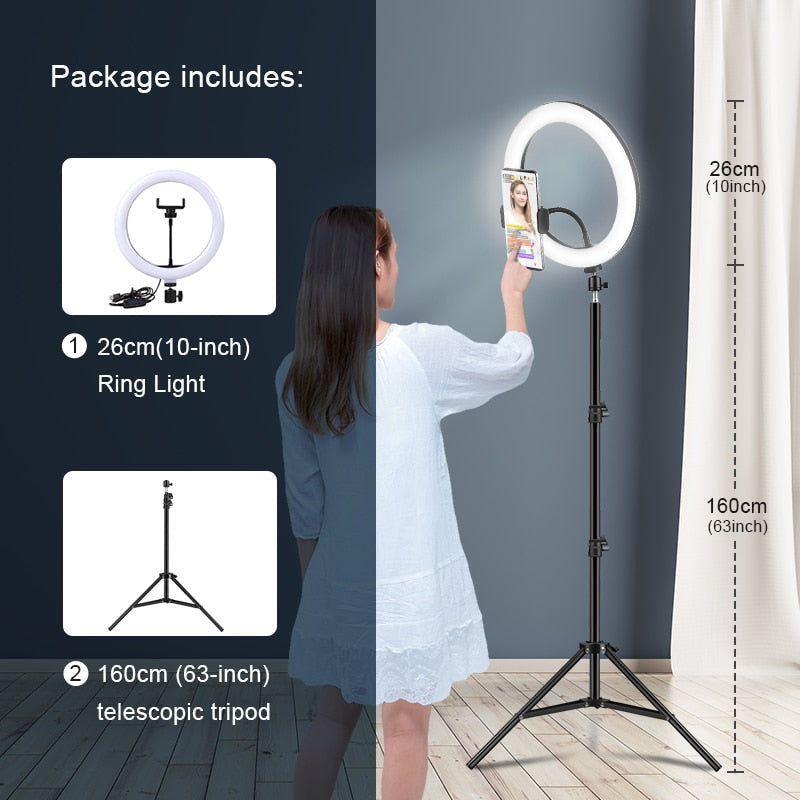 Selfie Ring Light Photography Led Rim Of Lamp With Mobile Holder Support Tripod Stand Ringlight For Live Video Streaming