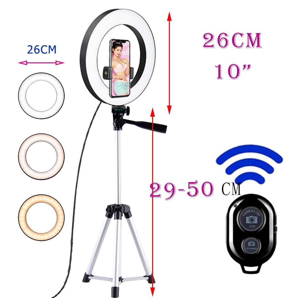 26cm Photo Ringlight Led Selfie Ring Light Phone Remote Control Lamp Photography Lighting With Tripod Stand Holder Youtube Video