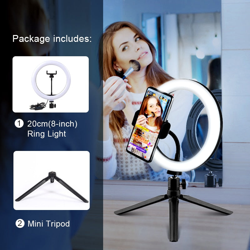 Selfie Ring Light Photography Led Rim Of Lamp With Mobile Holder Support Tripod Stand Ringlight For Live Video Streaming