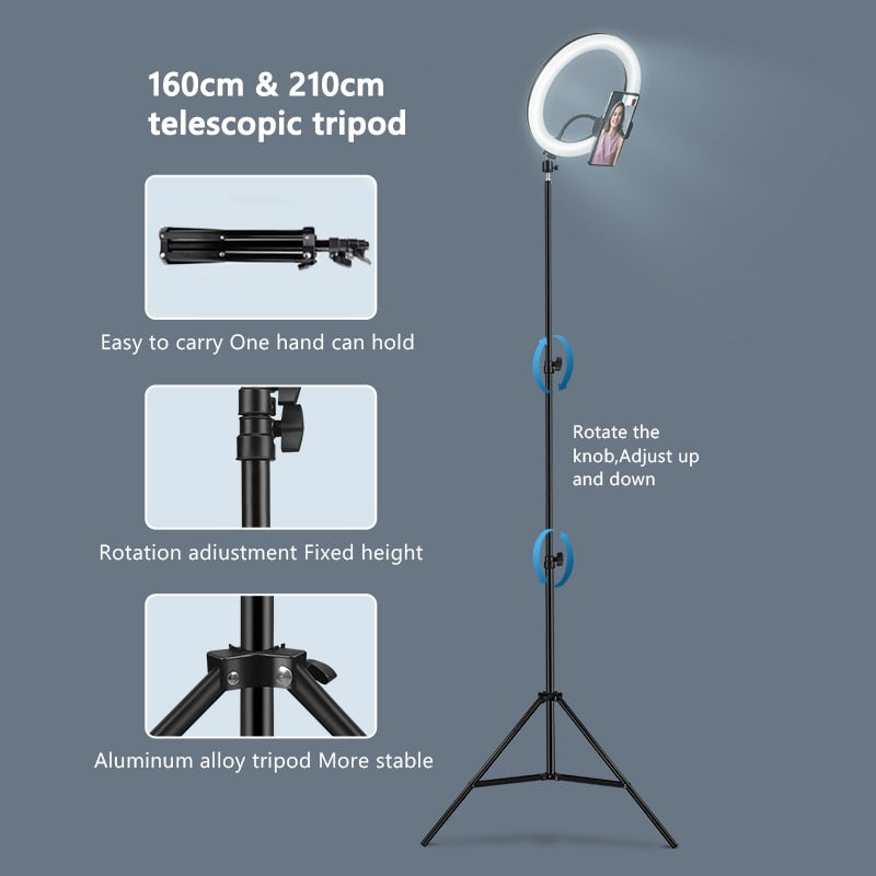 Selfie Ring Light Photography Led Rim Of Lamp With Mobile Holder Support Tripod Stand Ringlight For Live Video Streaming