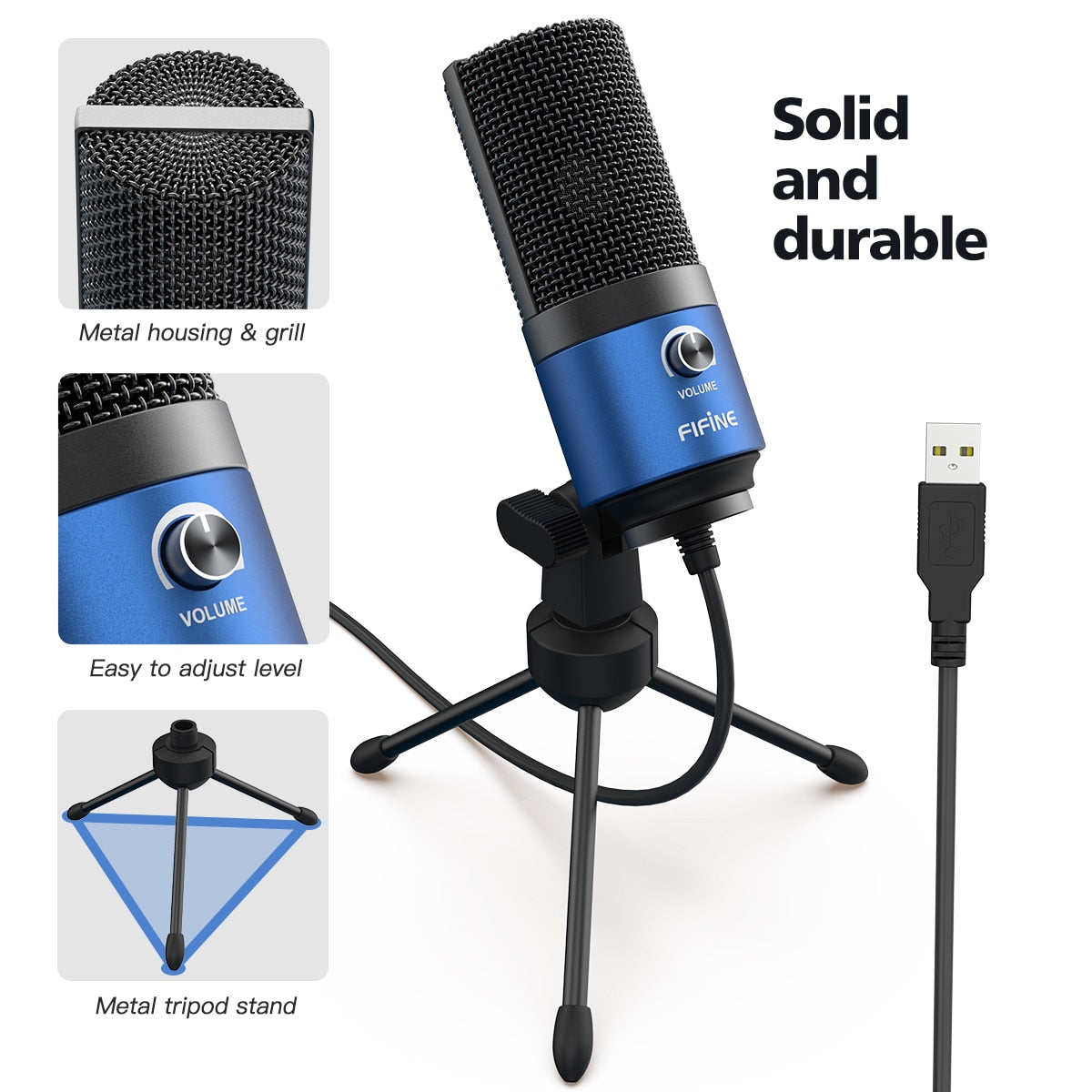 Fifine Metal USB Condenser Recording Microphone For Laptop  Windows Cardioid Studio Recording Vocals  Voice Over,YouTube-K669