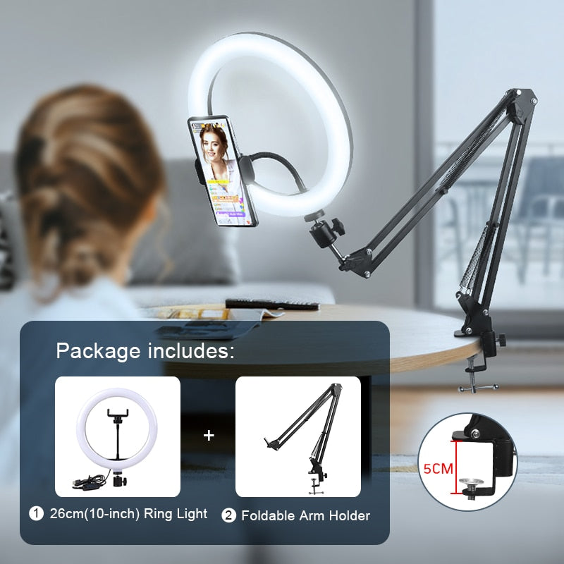 Selfie Ring Light Photography Led Rim Of Lamp With Mobile Holder Support Tripod Stand Ringlight For Live Video Streaming