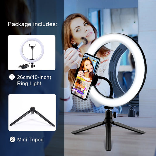 Selfie Ring Light Photography Led Rim Of Lamp With Mobile Holder Support Tripod Stand Ringlight For Live Video Streaming