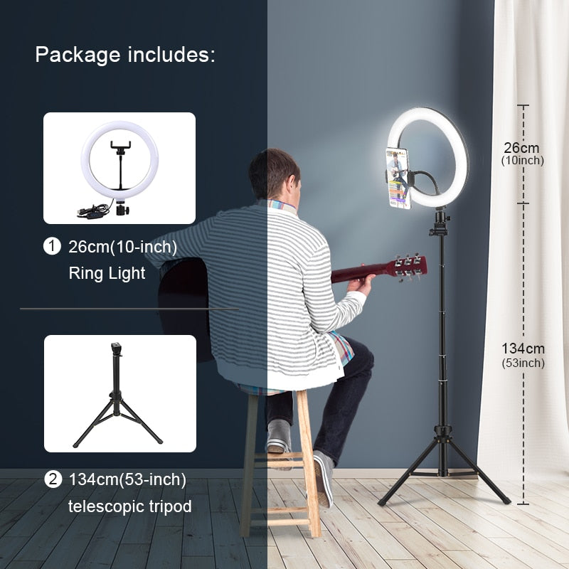 Selfie Ring Light Photography Led Rim Of Lamp With Mobile Holder Support Tripod Stand Ringlight For Live Video Streaming