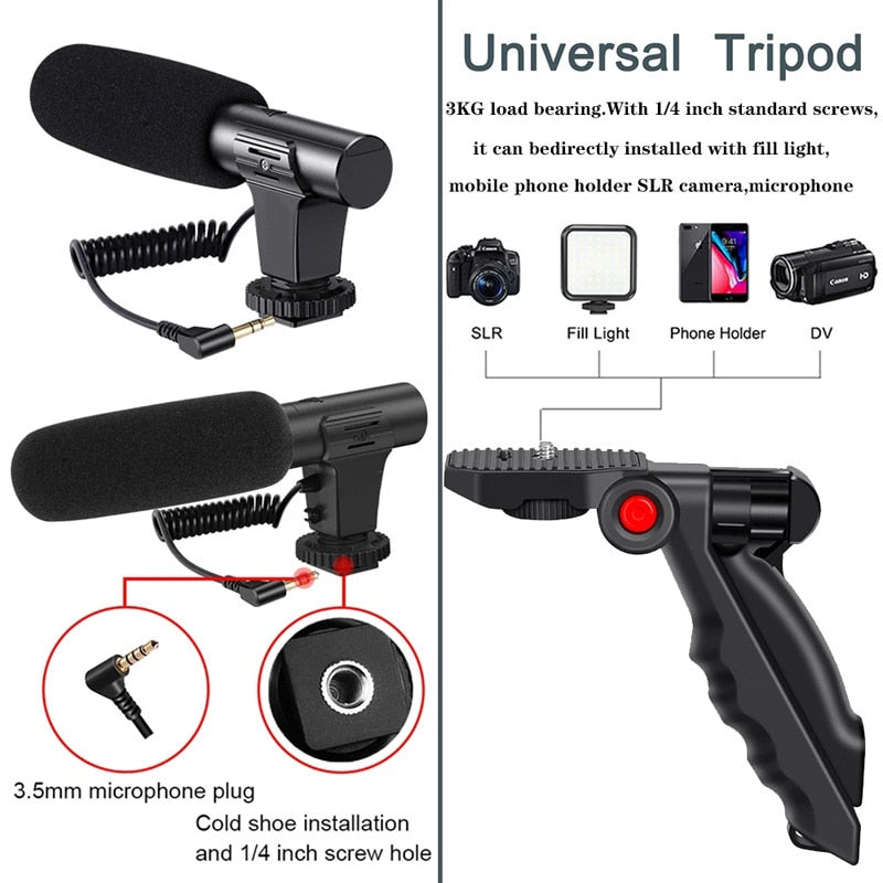 Phone Holder Photography Lighting Smartphone Video Kit Microphone LED Selfie Tripod Recording Handle Portable Stabilizer Bracket