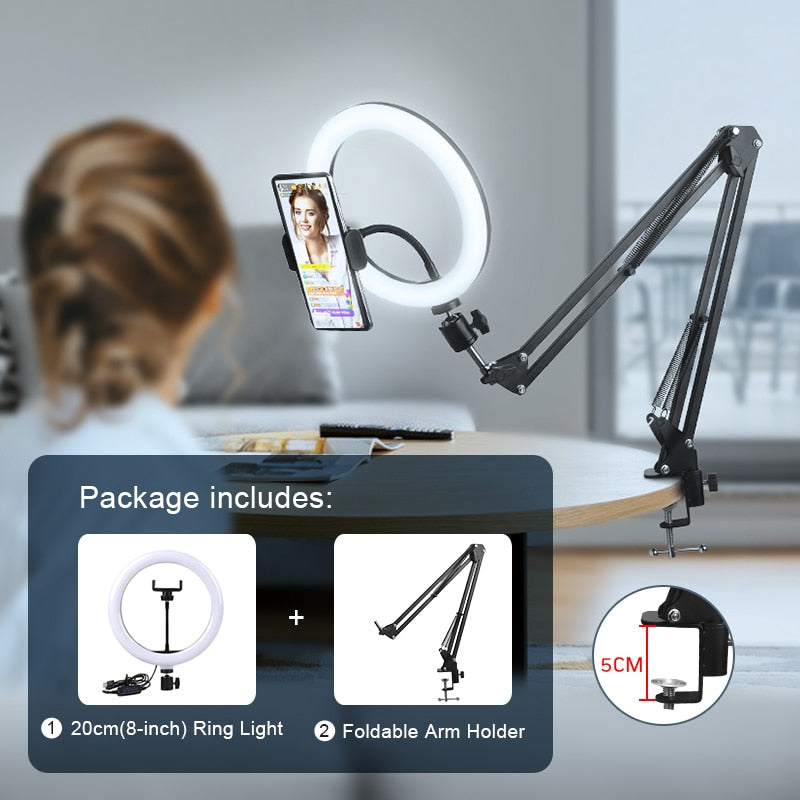 Selfie Ring Light Photography Led Rim Of Lamp With Mobile Holder Support Tripod Stand Ringlight For Live Video Streaming