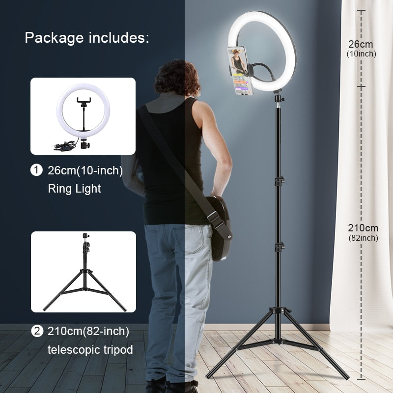 Selfie Ring Light Photography Led Rim Of Lamp With Mobile Holder Support Tripod Stand Ringlight For Live Video Streaming