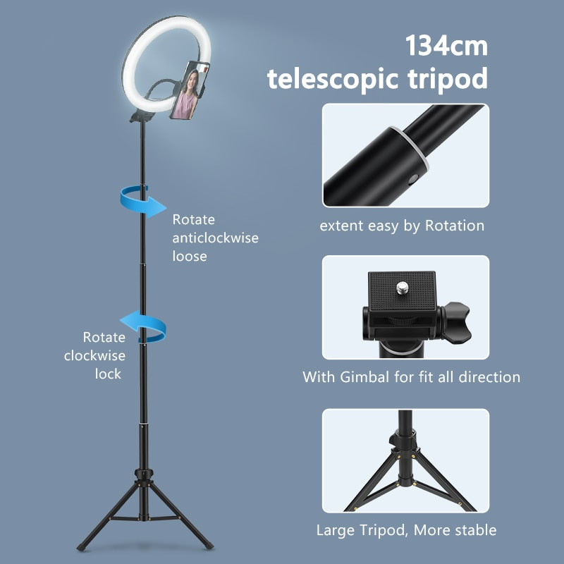 Selfie Ring Light Photography Led Rim Of Lamp With Mobile Holder Support Tripod Stand Ringlight For Live Video Streaming