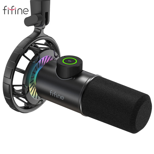 FIFINE Dynamic Microphone for windows&amp;laptop,USB Mic for Gaming YouTube with Tap-to-Mute Button/RGB Light/Headphone Jack -K658