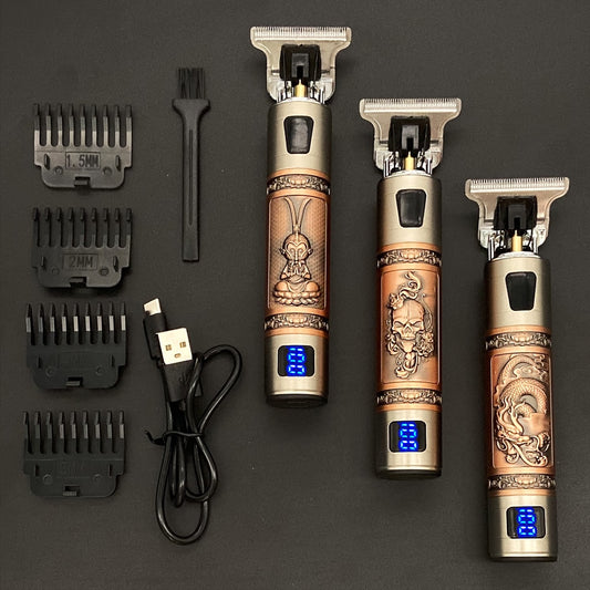 Men Cordless Hair Clipper Barber Professional Buddha Dragon Electric Hair Cutting Machine Beard Shaving Hair Trimmer Styling Kit