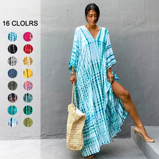 New Boho Retro Striped Plus Size Women Swimsuit Cover Up Summer Outing Sexy Bikini Wrap Beach Dress Beachwear Kimono Pareo