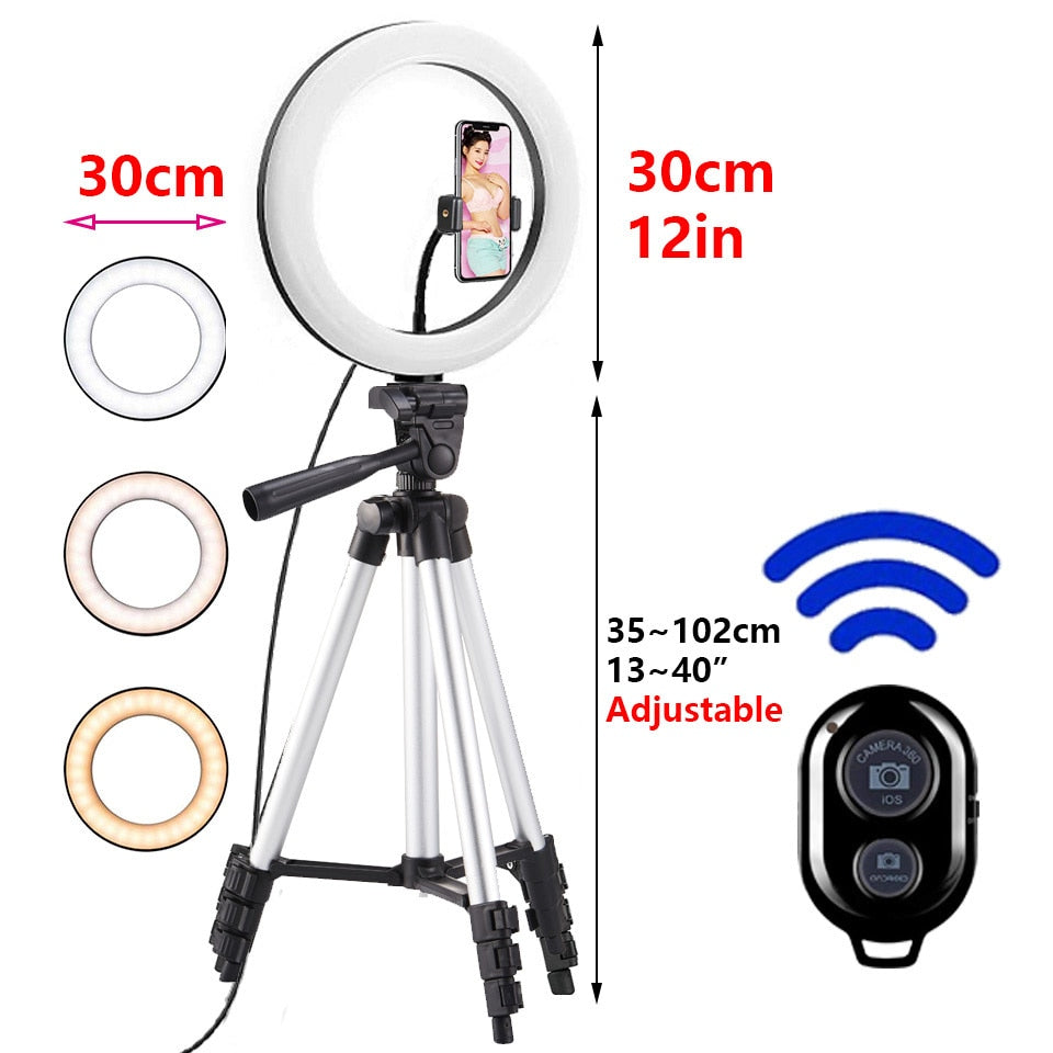 26cm Photo Ringlight Led Selfie Ring Light Phone Remote Control Lamp Photography Lighting With Tripod Stand Holder Youtube Video