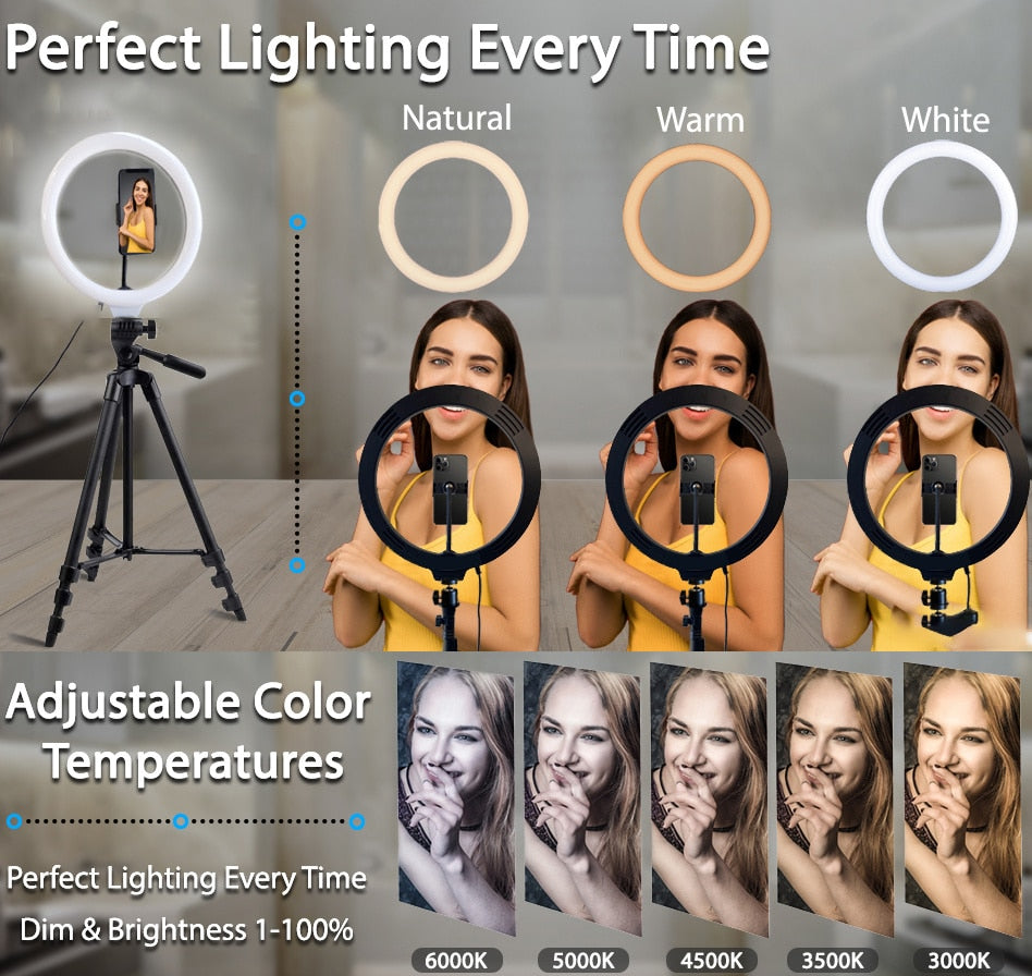 26cm Photo Ringlight Led Selfie Ring Light Phone Remote Control Lamp Photography Lighting With Tripod Stand Holder Youtube Video