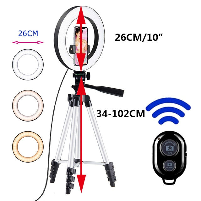 26cm Photo Ringlight Led Selfie Ring Light Phone Remote Control Lamp Photography Lighting With Tripod Stand Holder Youtube Video