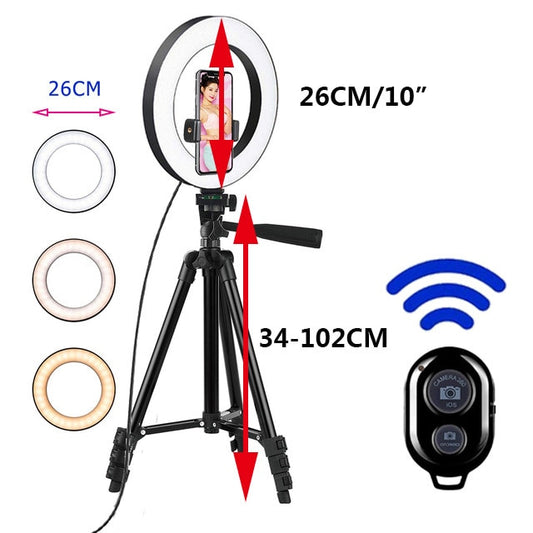 26cm Photo Ringlight Led Selfie Ring Light Phone Remote Control Lamp Photography Lighting With Tripod Stand Holder Youtube Video