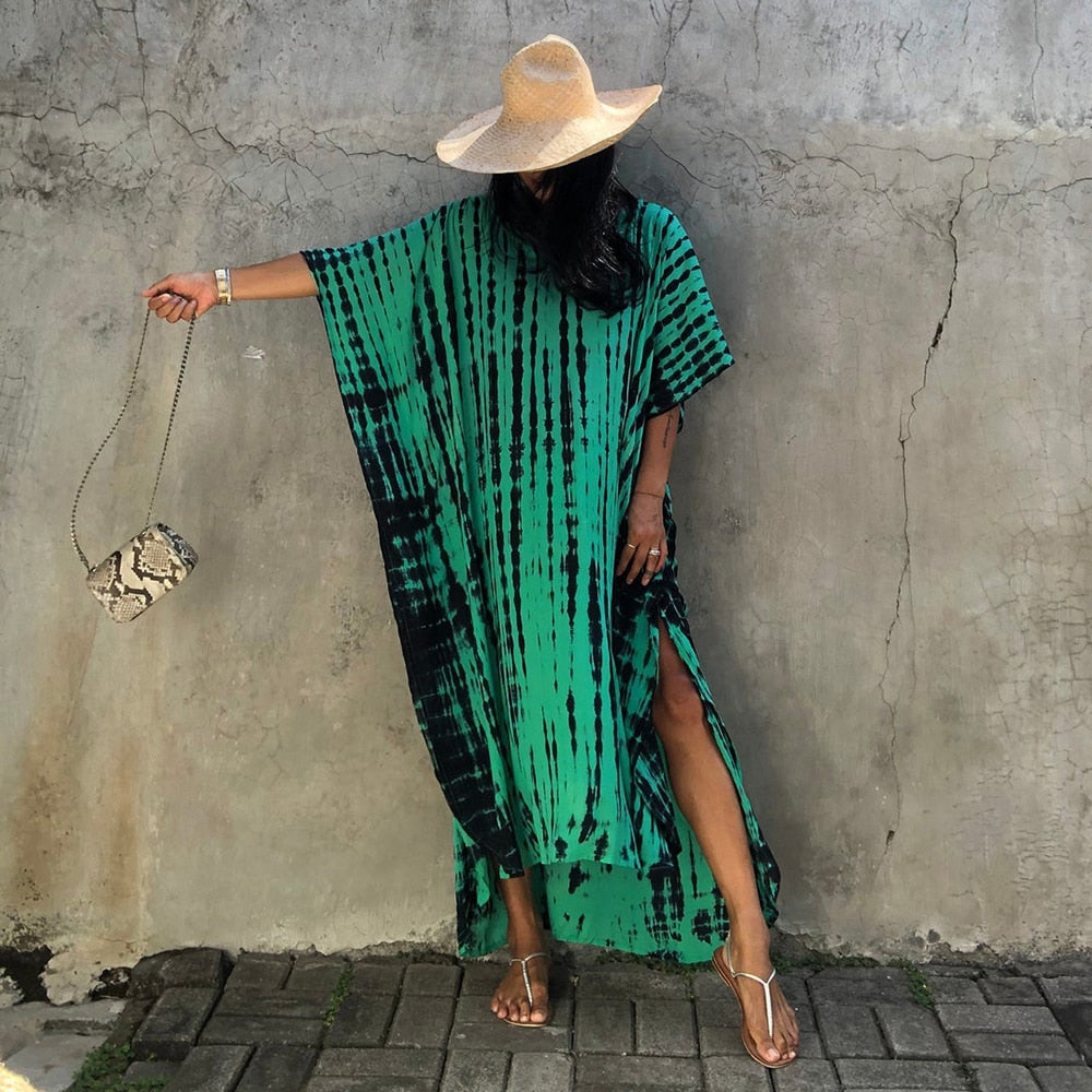 New Boho Retro Striped Plus Size Women Swimsuit Cover Up Summer Outing Sexy Bikini Wrap Beach Dress Beachwear Kimono Pareo