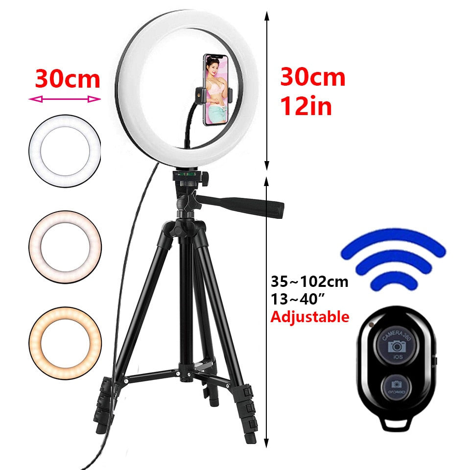 26cm Photo Ringlight Led Selfie Ring Light Phone Remote Control Lamp Photography Lighting With Tripod Stand Holder Youtube Video