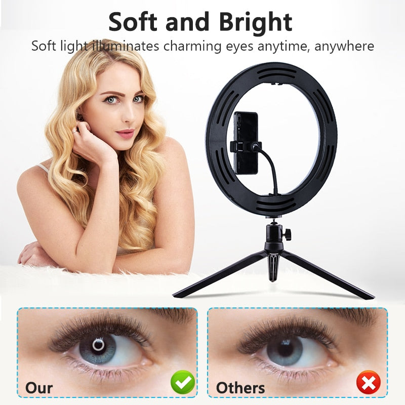 Selfie Ring Light Photography Led Rim Of Lamp With Mobile Holder Support Tripod Stand Ringlight For Live Video Streaming