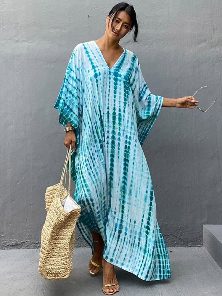 New Boho Retro Striped Plus Size Women Swimsuit Cover Up Summer Outing Sexy Bikini Wrap Beach Dress Beachwear Kimono Pareo