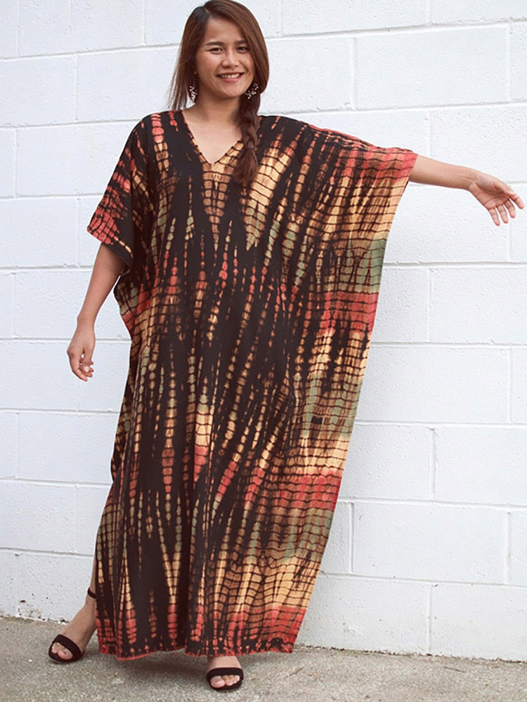 New Boho Retro Striped Plus Size Women Swimsuit Cover Up Summer Outing Sexy Bikini Wrap Beach Dress Beachwear Kimono Pareo