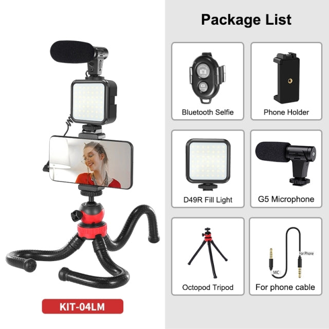 Jumpflash DSLR SLR Phone Vlog Tripod Vlogging Kits Live Selfie Fill Light Integration with Remote Control Microphone LED Light