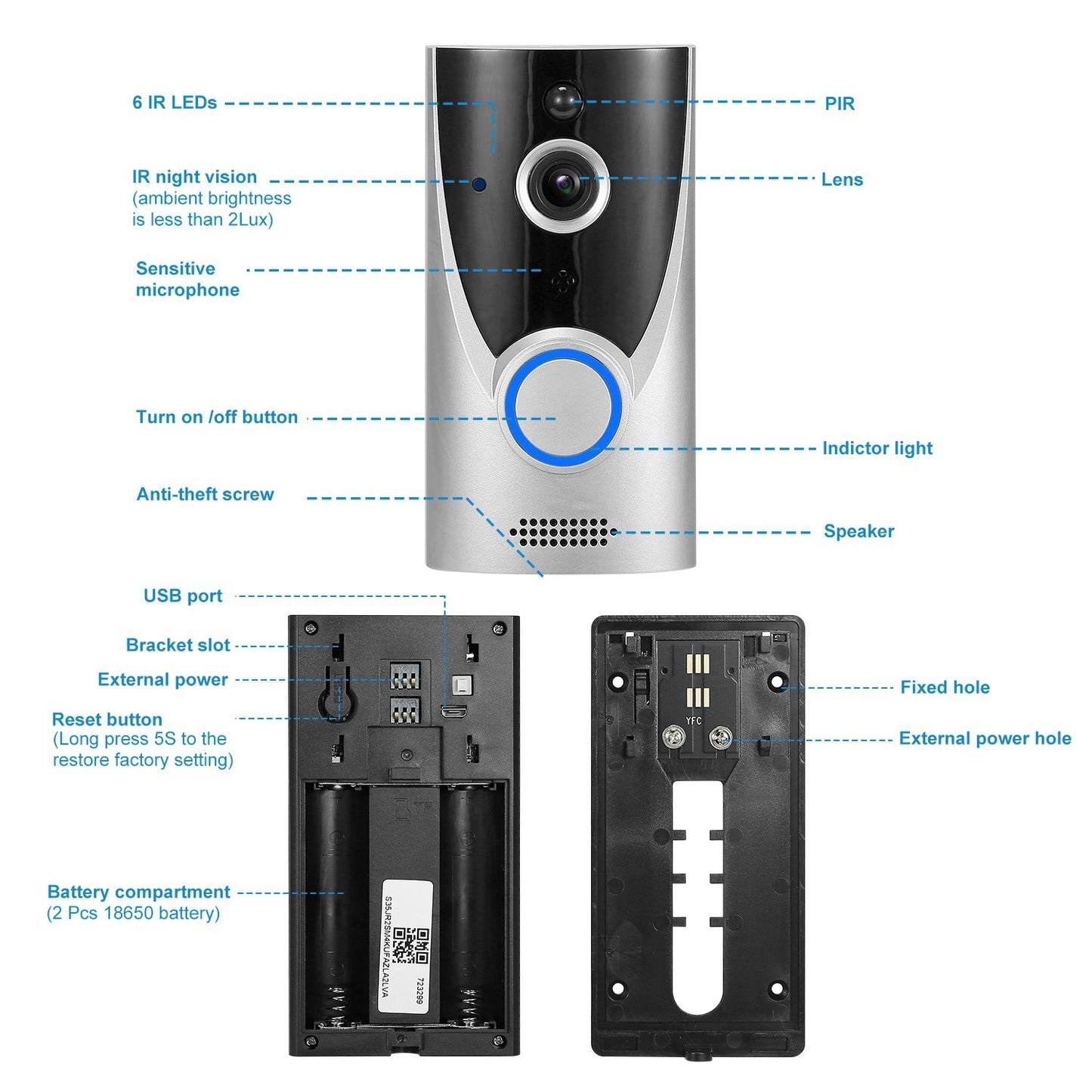 WiFi Video Doorbell Wireless Door Bell 720P HD WiFi Security Camera