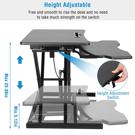 Height Adjustable Standing Desk Converter Workstation Sit Stand Dual Monitor Laptop Desk Riser Tabletop