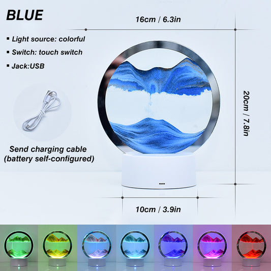 Creative RGB 3D Moving Sand Art Night Light Quicksand Painting Table Lamp LED Lights Hourglass Christmas Gift Home Office Decor