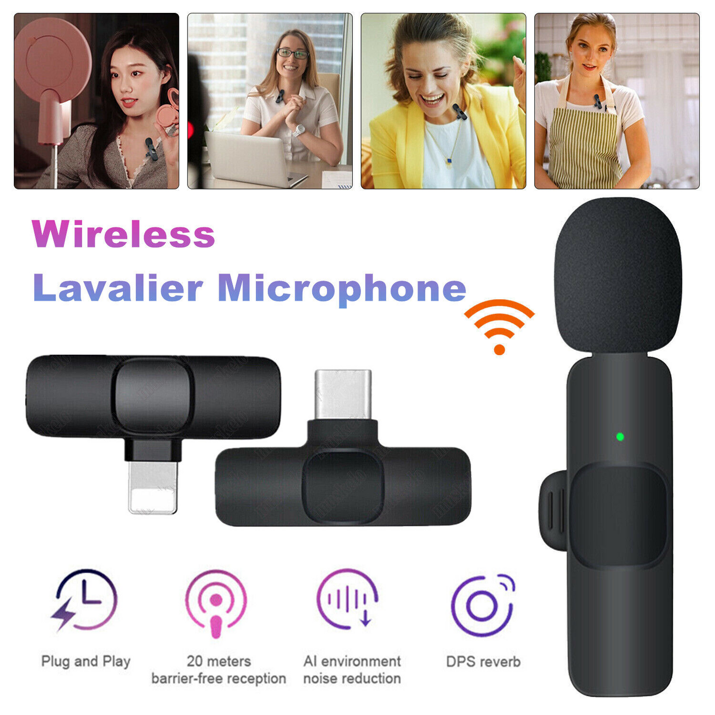 Professional Wireless Lavalier Lapel Microphone - Cordless Omnidirectional Condenser Recording Mic For Interview Video Podcast Vlog