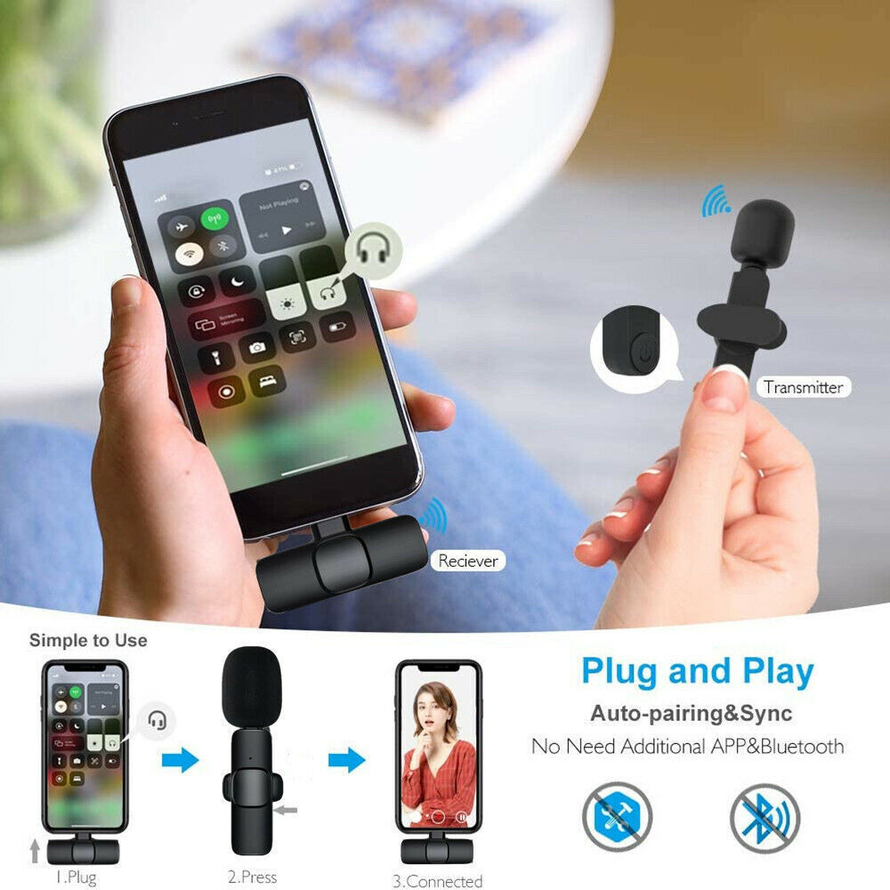 Professional Wireless Lavalier Lapel Microphone - Cordless Omnidirectional Condenser Recording Mic For Interview Video Podcast Vlog