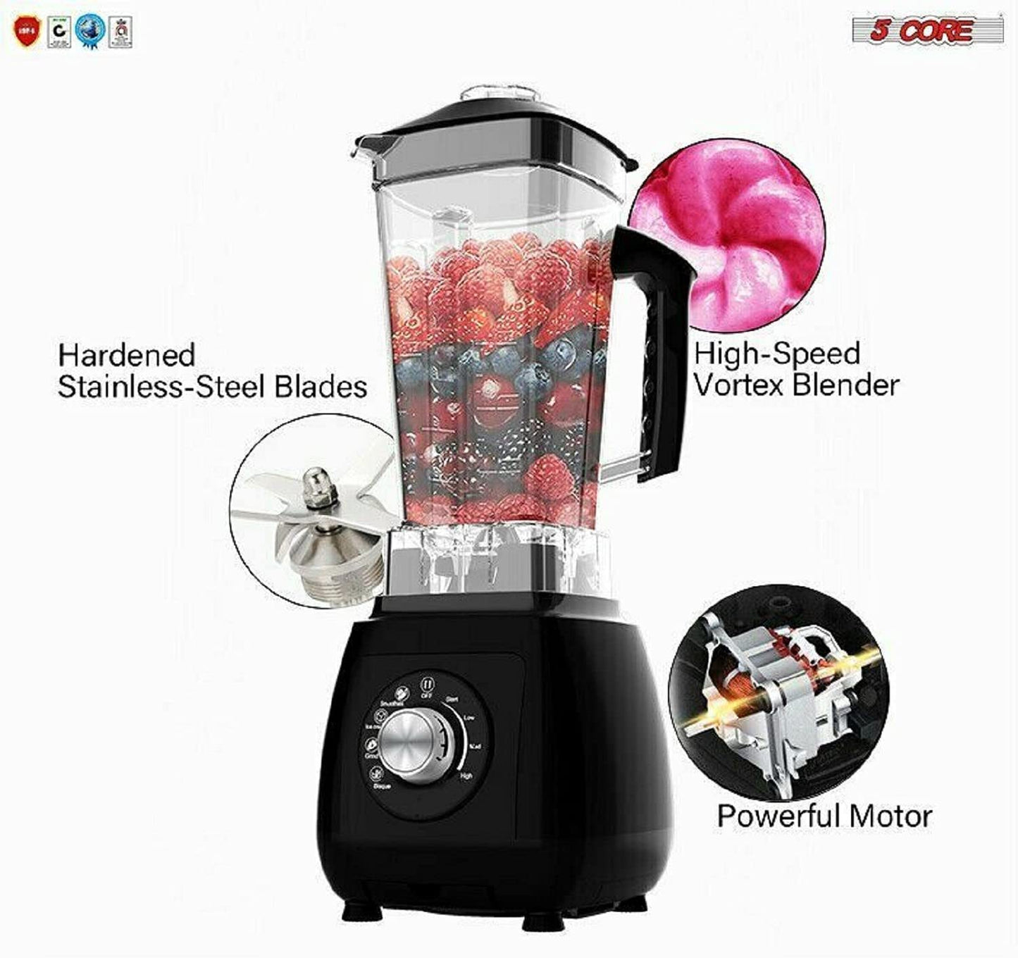 Professional Blender Electric Blenders Countertop Soup Smoothie Shake Mixer Food Blend Grind 2000Watt 5 Core JB 2000M