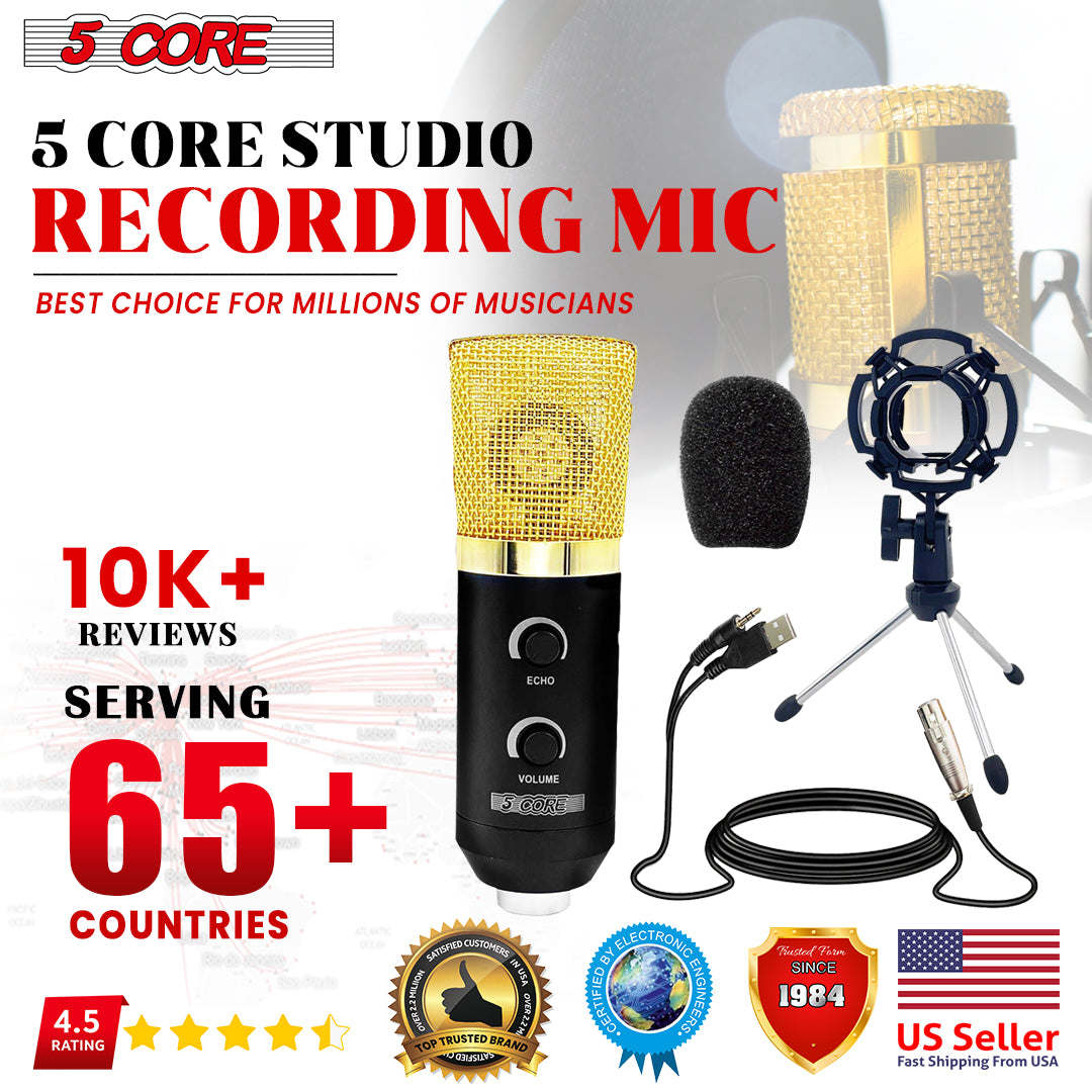 5 CORE XLR Microphone Condenser Mic w/Microphone ARM for Computer Gaming; Podcast; Tripod Stand Kit for Streaming; Recording; Vocals; Voice; Cardioids Studio Microphone RM 7 BG