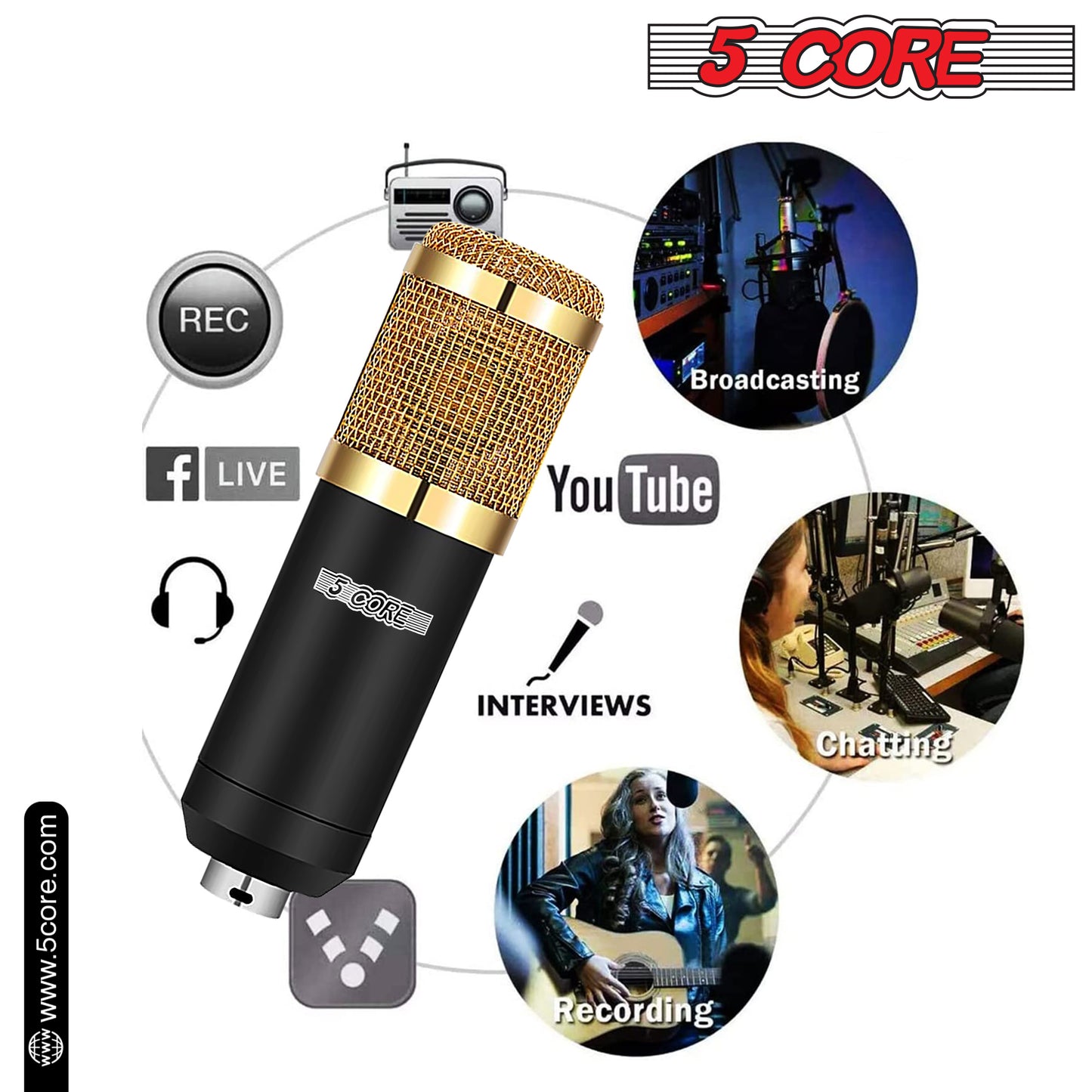 Microphone Condenser Mic for Computer Gaming; Podcast Tripod Stand Kit for Streaming; Recording; Vocals; Voice; Cardioids Studio Microphone 5 Core